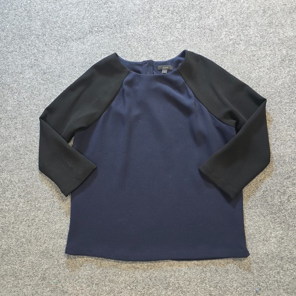 J Crew Top Women Size 4 Black Blue Colorblocked 3/4 Sleeve Capsule Career Office